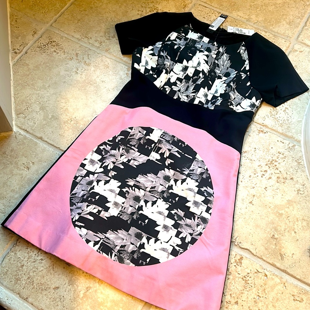 NWT Tibi Print Mini Shift Dress Black/Pink Size 4
